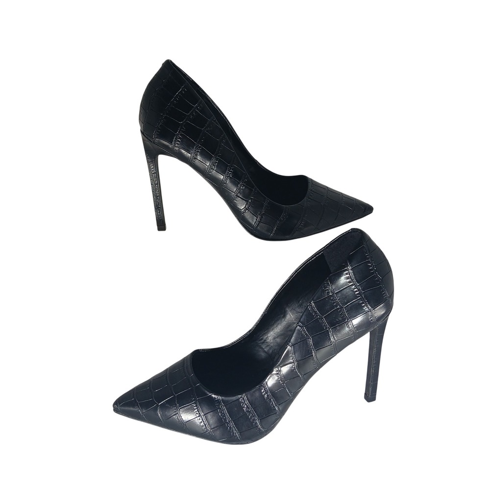 Steve Madden Calming Pump 8M Black Croc Embossed Pointed Toe Stiletto Heel